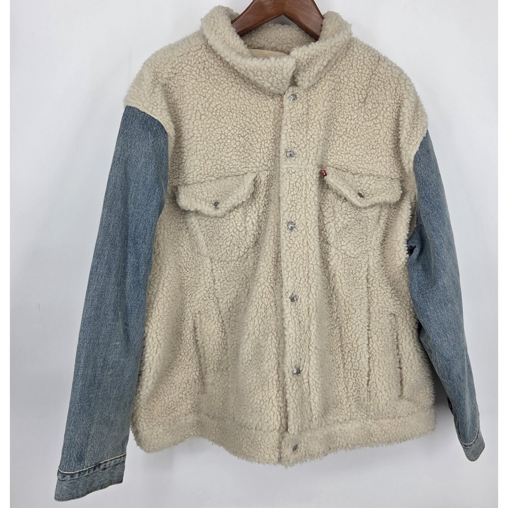 Levis Sherpa Paneled and Denim Hybrid Trucker Jacket Men's XXL Relaxed Fit